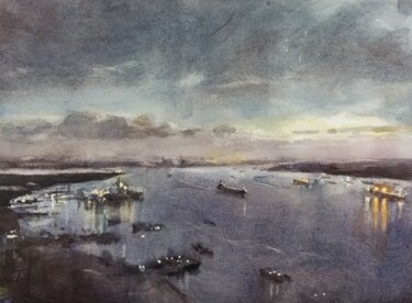 Painting titled "Saigon River #6" by Vincent Monluc, Original Artwork, Watercolor