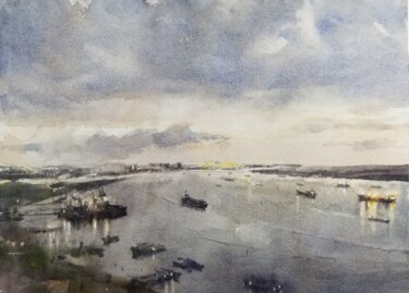 Painting titled "Saigon River #7" by Vincent Monluc, Original Artwork, Watercolor