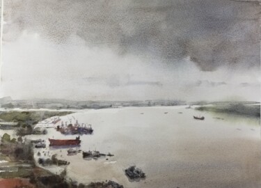 Painting titled "Saigon River #9" by Vincent Monluc, Original Artwork, Watercolor