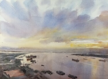 Painting titled "Saigon River #10" by Vincent Monluc, Original Artwork, Watercolor