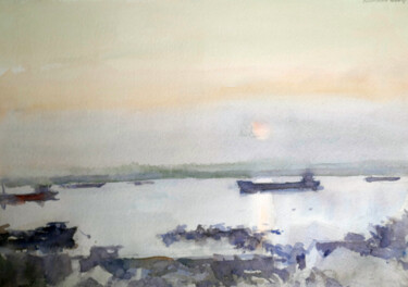 Painting titled "Saigon River #16" by Vincent Monluc, Original Artwork, Watercolor