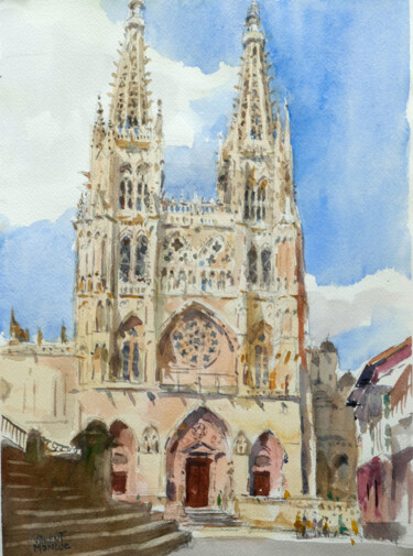 Painting titled "Cathédrale de Burgo…" by Vincent Monluc, Original Artwork, Watercolor