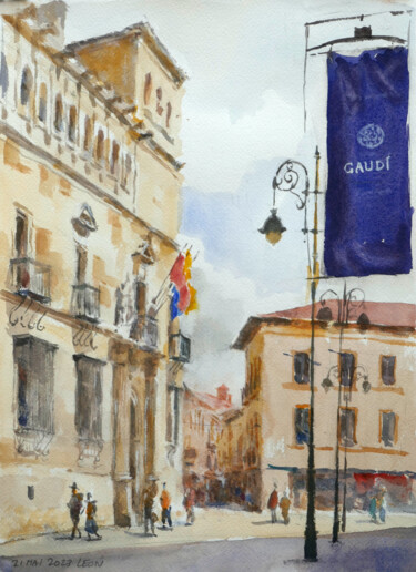 Painting titled "Leon - Palacio De L…" by Vincent Monluc, Original Artwork, Watercolor