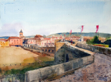 Painting titled "Hospital De Orbigo" by Vincent Monluc, Original Artwork, Watercolor