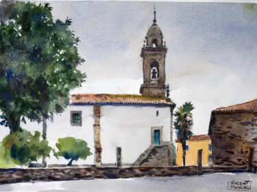 Painting titled "Iglesia parroquial…" by Vincent Monluc, Original Artwork, Watercolor