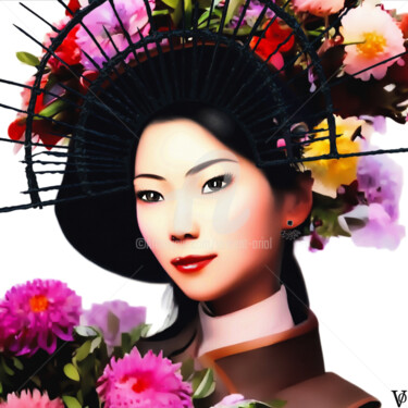 Arts numériques intitulée ""Asian Beauty" Flor…" par Vincent Oriol, Œuvre d'art originale, Photo montage