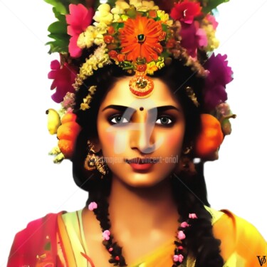Digital Arts titled ""Indian Beauty" Flo…" by Vincent Oriol, Original Artwork, Digital Painting