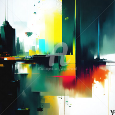 Digital Arts με τίτλο "Capital city" από Vincent Oriol, Αυθεντικά έργα τέχνης, Ψηφιακή ζωγραφική Τοποθετήθηκε στο Αλουμίνιο