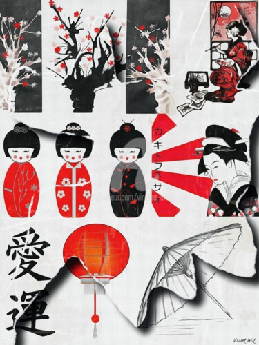 Digitale Kunst mit dem Titel "Torn Series " Japan…" von Vincent Oriol, Original-Kunstwerk, Digitale Malerei