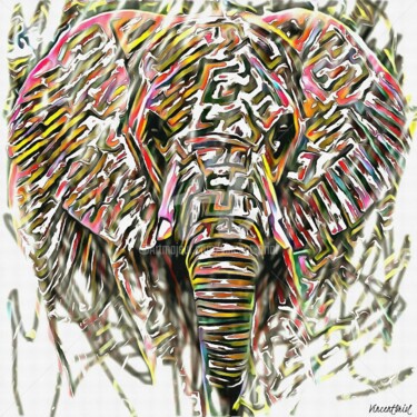 Digitale Kunst mit dem Titel "" Éléphant "" von Vincent Oriol, Original-Kunstwerk, Digitale Malerei