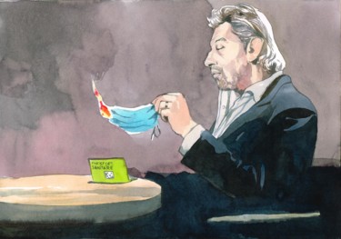 Dessin intitulée "Gainsbourg et le ma…" par Vincent Pompetti, Œuvre d'art originale, Encre
