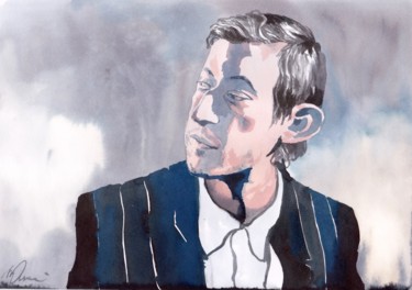Dessin intitulée "Serge Gainsbourg" par Vincent Pompetti, Œuvre d'art originale, Aquarelle