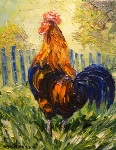 Painting titled "Le chant du coq de…" by Vincent Rallo, Original Artwork, Oil