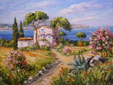 Painting titled "Maison de vacances…" by Vincent Rallo, Original Artwork, Oil