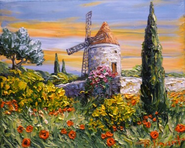 Painting titled "Le moulin de Daudet…" by Vincent Rallo, Original Artwork, Oil