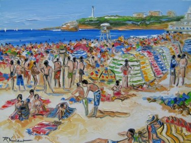 Painting titled "Biarritz plage" by Vincent Richeux, Original Artwork