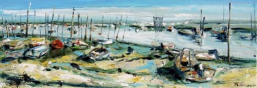 Painting titled "Port de Claouey" by Vincent Richeux, Original Artwork