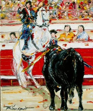 Peinture intitulée "Corrida à cheval" par Vincent Richeux, Œuvre d'art originale