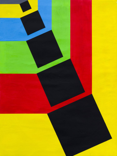 Pintura titulada "5 carrés noirs" por Vincent Sébart, Obra de arte original, Acrílico Montado en Bastidor de camilla de made…