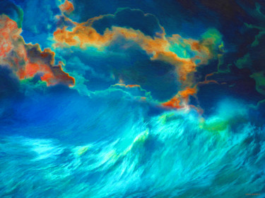 Pintura titulada "La grande vague ble…" por Vincent Sébart, Obra de arte original, Pintura Digital Montado en Bastidor de ca…