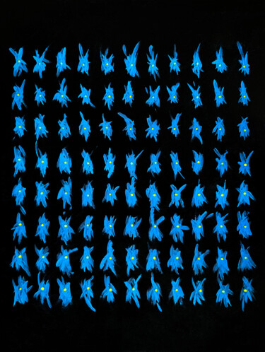 Malarstwo zatytułowany „88 étoiles bleues” autorstwa Vincent Sébart, Oryginalna praca, Akryl Zamontowany na Drewniana rama n…