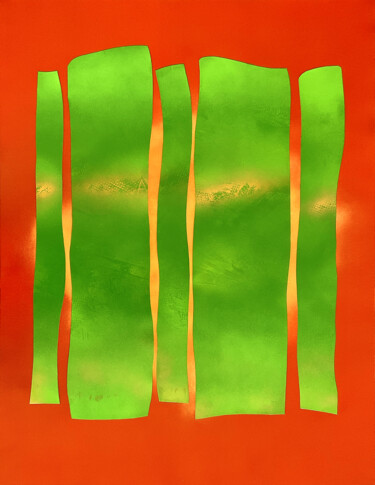 Peinture intitulée "vert sur rouge" par Vincent Sébart, Œuvre d'art originale, Acrylique Monté sur Châssis en bois