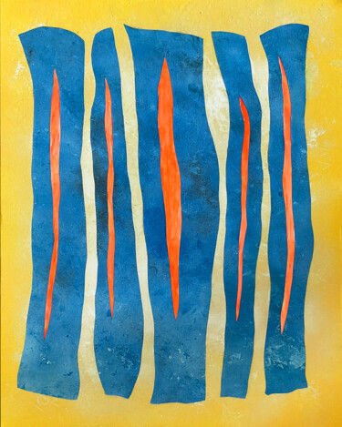 Картина под названием "Cinq fentes oranges" - Vincent Sébart, Подлинное произведение искусства, Акрил Установлен на Деревянн…