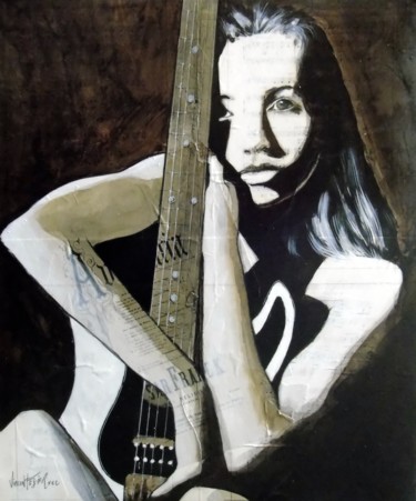 Painting titled "Ma guitare" by Vincent Tessier Xxc, Original Artwork, Acrylic Mounted on Wood Panel