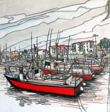 Painting titled "le vieux port" by Vincent Tessier Xxc, Original Artwork, Acrylic Mounted on Wood Panel