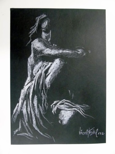 Drawing titled "attend" by Vincent Tessier Xxc, Original Artwork, Chalk