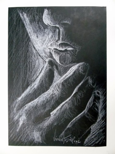 Drawing titled "penser" by Vincent Tessier Xxc, Original Artwork, Chalk