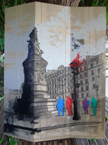 Schilderij getiteld "Paris liberté" door Vincent Tessier Xxc, Origineel Kunstwerk, Inkt