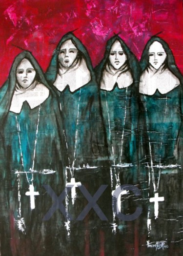 Painting titled "Les nonnes 6" by Vincent Tessier Xxc, Original Artwork, Acrylic