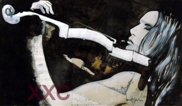 Peinture intitulée "violon" par Vincent Tessier Xxc, Œuvre d'art originale, Encre