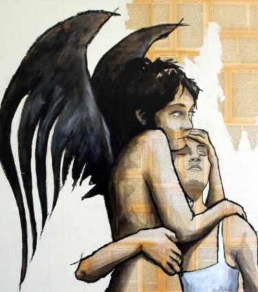 Peinture intitulée "ange déchu" par Vincent Tessier Xxc, Œuvre d'art originale, Encre