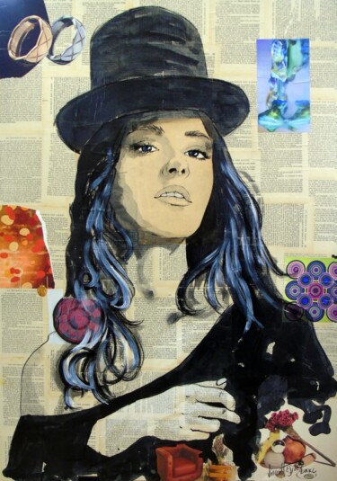 Peinture intitulée "Femme au chapeau 1" par Vincent Tessier Xxc, Œuvre d'art originale, Encre