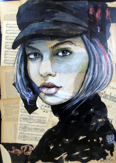Malerei mit dem Titel "Femme au chapeau 2" von Vincent Tessier Xxc, Original-Kunstwerk, Tinte