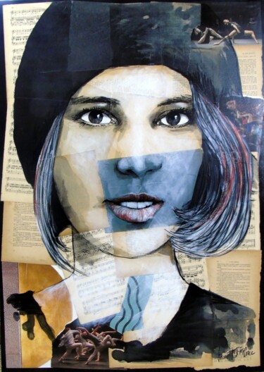 Painting titled "Femme au chapeau 3" by Vincent Tessier Xxc, Original Artwork, Ink