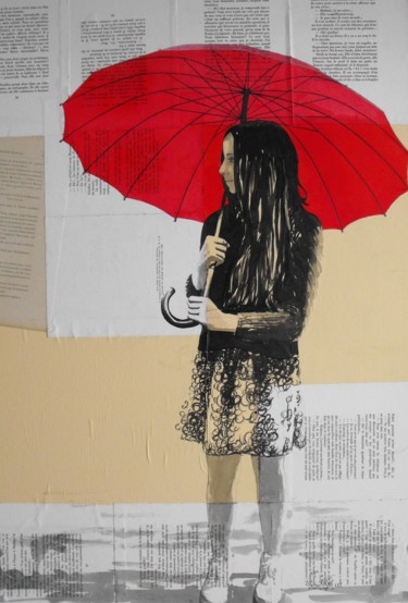 Painting titled "umbrella 2" by Vincent Tessier Xxc, Original Artwork, Ink Mounted on Wood Panel