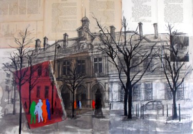 Peinture intitulée "La mairie du 6em à…" par Vincent Tessier Xxc, Œuvre d'art originale, Encre Monté sur Châssis en bois