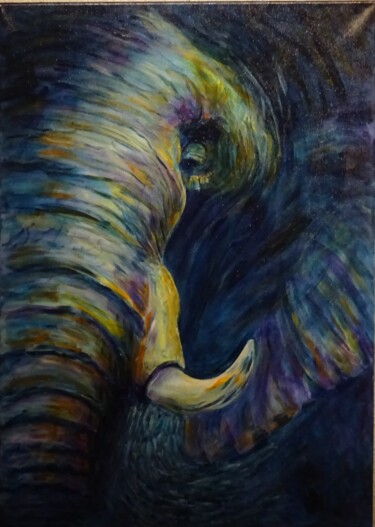 Painting titled "Eléphant" by Vincent Thoviste, Original Artwork, Acrylic Mounted on Wood Stretcher frame