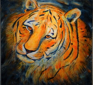 Painting titled "tigre" by Vincent Thoviste, Original Artwork, Acrylic Mounted on Wood Stretcher frame