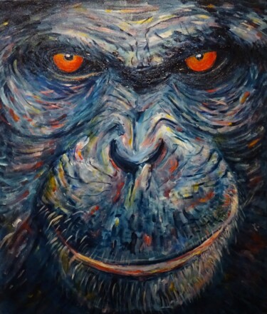 Pintura intitulada "face de singe" por Vincent Thoviste, Obras de arte originais, Acrílico Montado em Armação em madeira