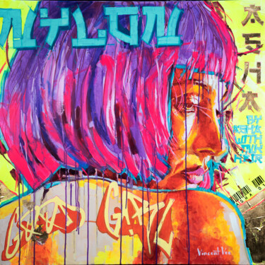 Malarstwo zatytułowany „Neon Dreams: Techno…” autorstwa Vincent Vee, Oryginalna praca, Akryl