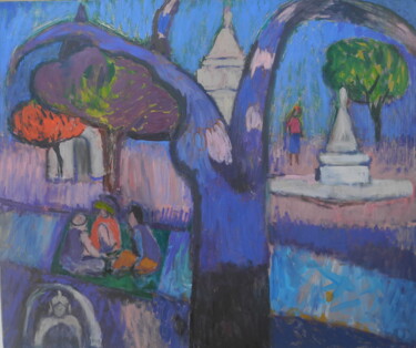 Painting titled "....to the Pagoda" by Vincent Villars, Original Artwork, Oil