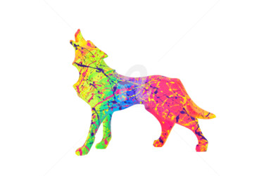 RAINBOW WOLF Sculpture titled "RAINBOW WOLF" by Vincent Bardou, Original Art, Spray paint