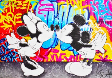 MINNIE AND MICKEY LOVE STORY Peinture intitulée "MINNIE AND MICKEY L…" par Vincent Bardou, Œuvre d'art originale, Acrylique Monté sur Châssis