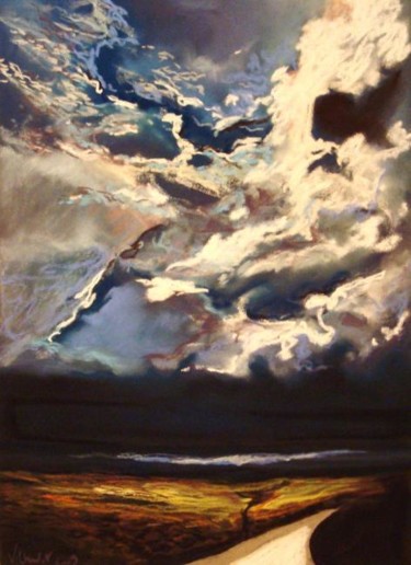 Peinture intitulée "chemin sous l'orage." par Vincent Chaulet, Œuvre d'art originale