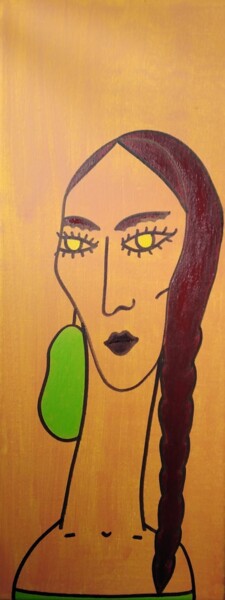 Peinture intitulée "Femme à la tresse 2" par Vincent Cheikh, Œuvre d'art originale, Acrylique
