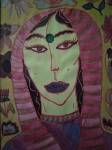 Картина под названием "Indienne" - Vincent Cheikh, Подлинное произведение искусства, Гуашь